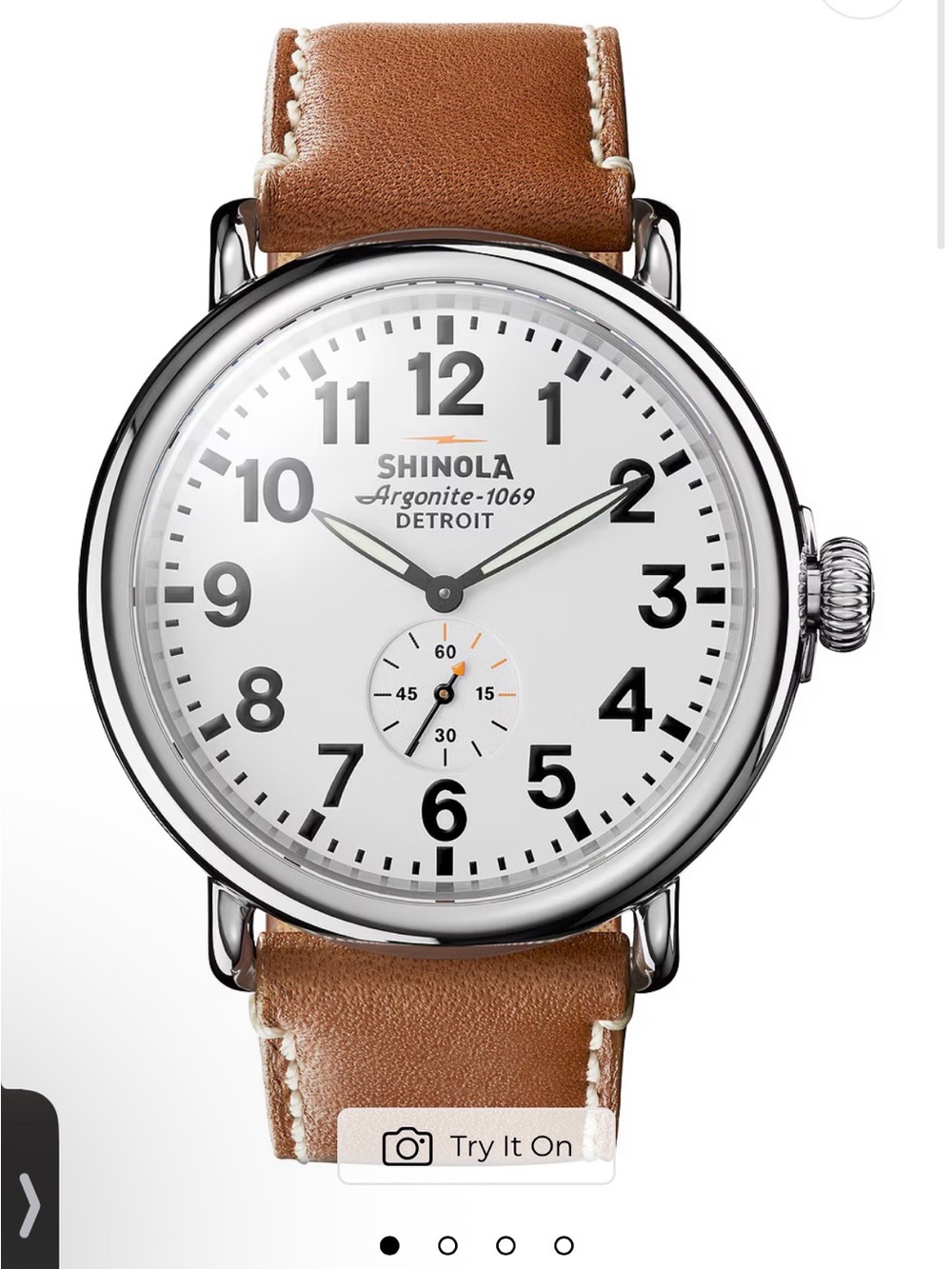 Shinola Men’s Runwell Watch — White Dial & Tan Leather Strap. NWT